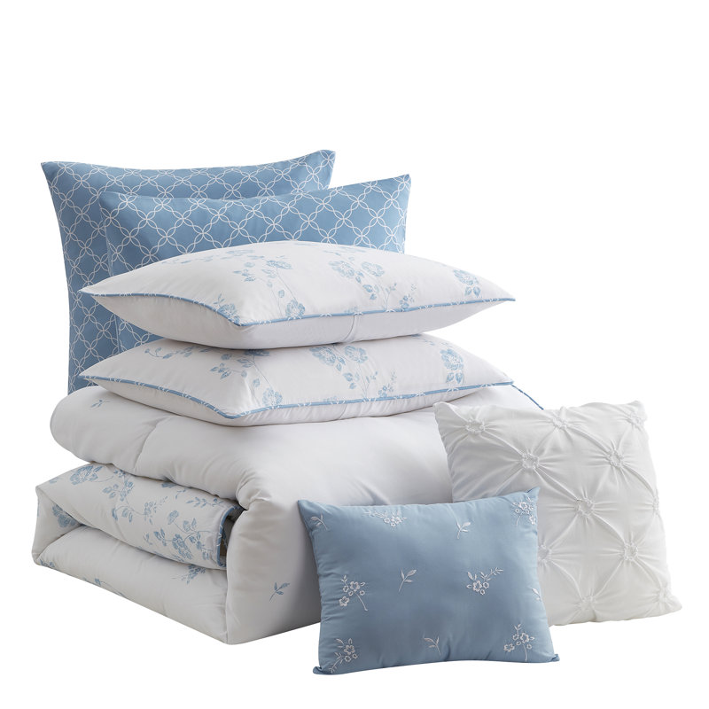 Adeline King Size Blue Floral Comforter Set