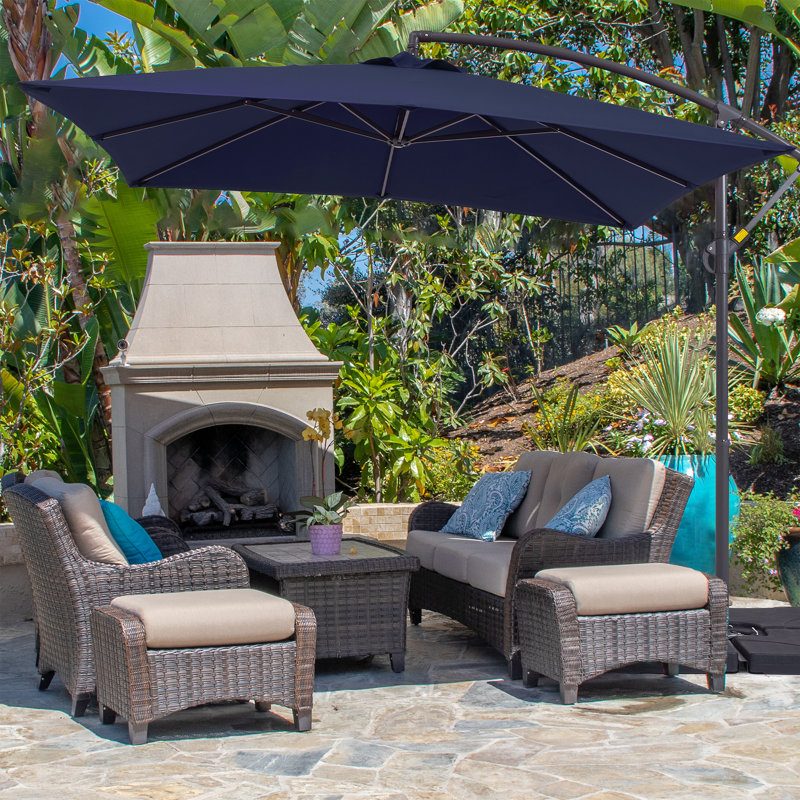 Parasol d'extérieur décalé 8,2 x 8,2 pi avec base, parasol suspendu en porte-à-faux extérieur pour terrasse, bord de piscine et patio