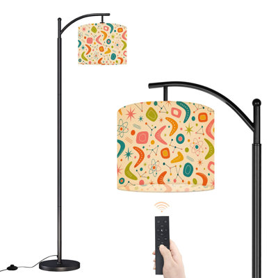  Arc Floor Lamp Retro Atomic Mid Century Tall Modern Standing Lamp LED Adjustable Linen Lampshade 3 Color Temperatures