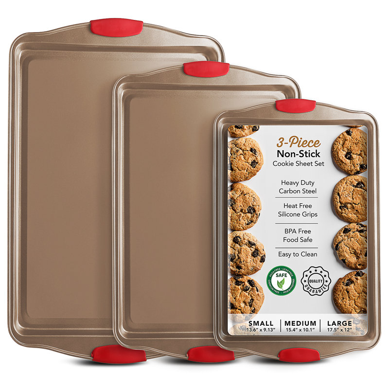Joytable Bakeware Set - 3 Pc Nonstick Bakeware Set With Silicone Handles, Brown