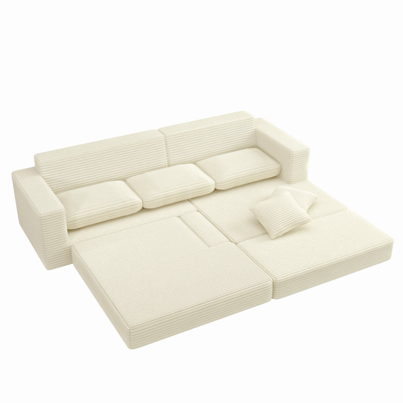 Canapé modulaire en L 28,25 po Boneless, Tissu beige, Orienté à gauche (vu de face)
