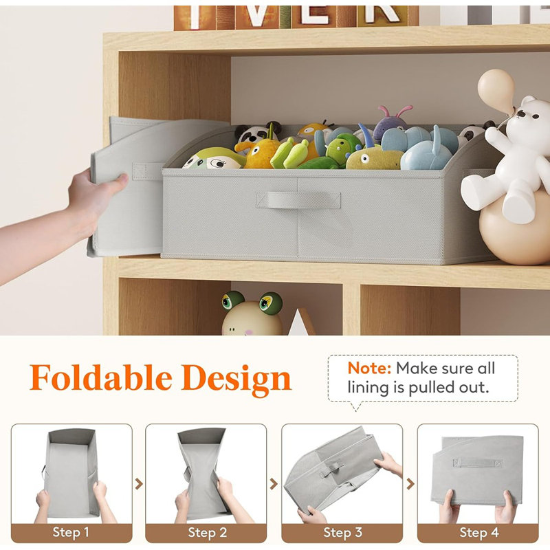 Paquet de 6 bacs de rangement pour garde-robe non tissés - Boîtes de rangement pliables avec poignées pour vêtements, livres et accessoires, gris clair