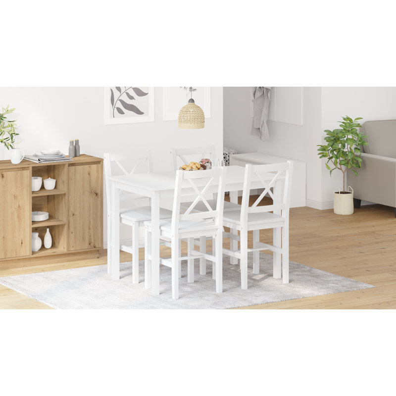4 - Person Solid Wood Dining Set, White