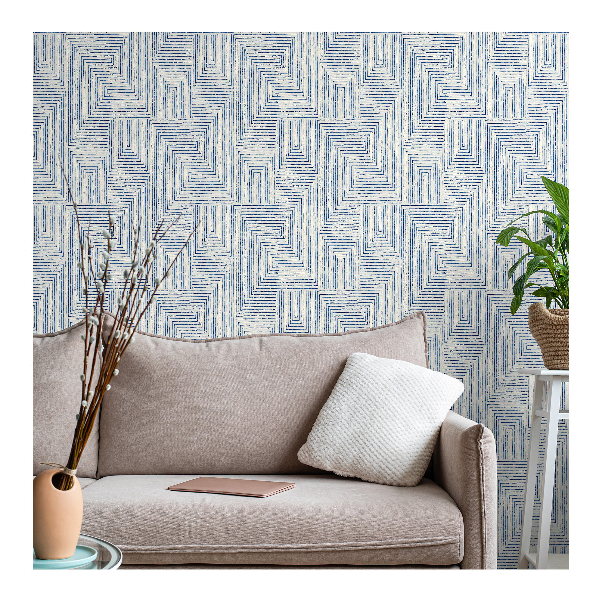 Ink Peel & Stick Geometric Roll, Blue