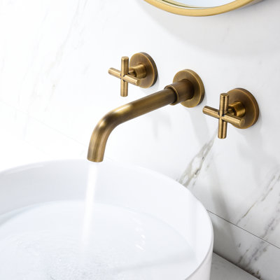 Robinet de salle de bain option bronze mural -, rouille - avec poignées en croix pratiques, débit d'eau régulier
