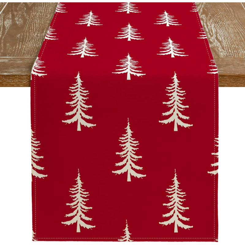 Chemin de table rouge d'arbre de Noël, décoration de table extérieure d'intérieur de vacances d'hiver pour la maison