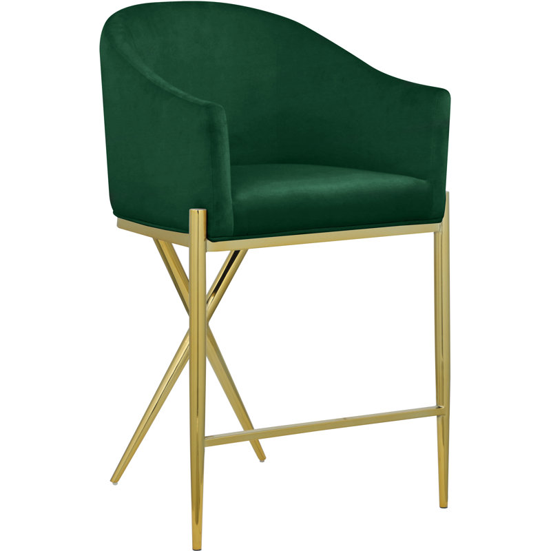 Xavier 26.5" Counter Stool, Green Velvet, Gold