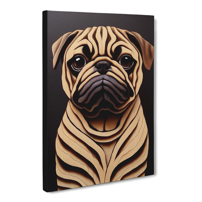 Ridgemoor Pug Dog Wood Carving - Wrapped Canvas, 76cm H x 50cm W
