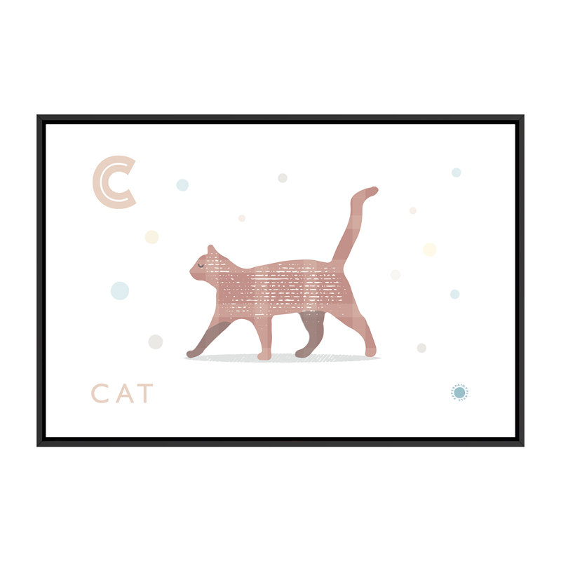 Chat - impression d'art graphique, H 40 po x l 60 po x 1,5 po, Pas de tapis, Toile avec cadre noir