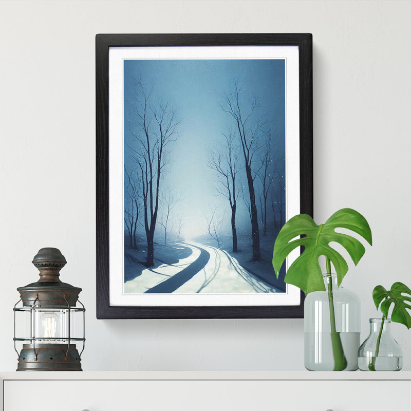 Winter Landscape Path - Single Picture Frame Print, 34cm H x 25cm W x 2cm D, Walnut