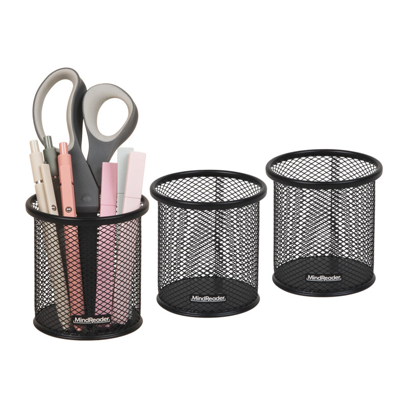 Porte-stylos en maille métallique Mind Reader et accessoires, organisateur de bureau pour le bureau, le maquillage ou la cuisine, ensemble de 3, noir