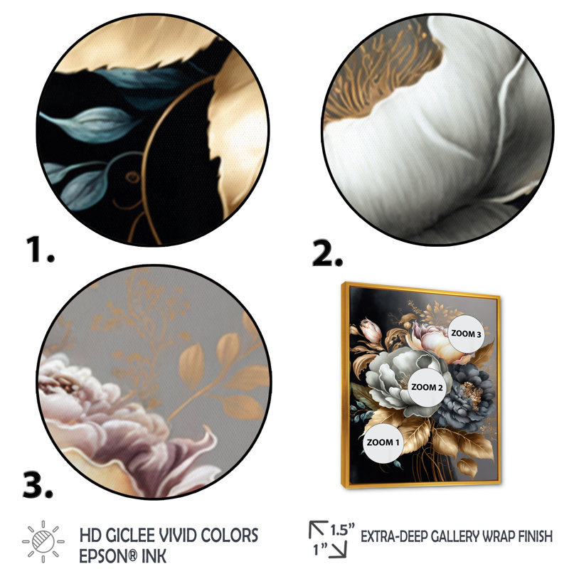 Bouquet de fleurs bleues V - Impression sur toile, H 20 po x l 12 po x P 1 po, Cadre flottant doré