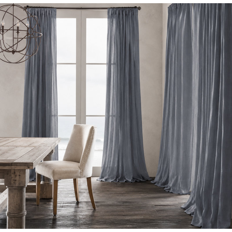 Baltras Semi Sheer Curtain Single Panel, Smoke Blue, 54" x 84"