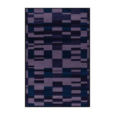 Machine Washable Checkered Blue Area Rug
