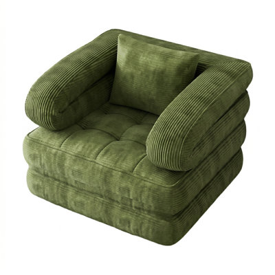 Boneless Convertible Corduroy Sleeper Sofa Bed, 3-Position (Sofa/Recliner/Bed) with High-Density Foam, No Assembly Required, Vacuum-Compressed for Easy Shipping