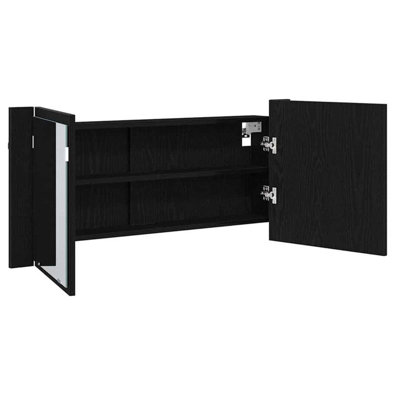 LED Bathroom Mirror Cabinet Washroom Mirror Storage Cupboard Organiser, Black Oak