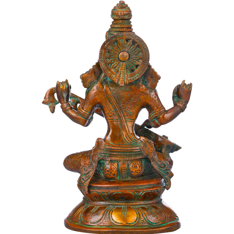 Figurine déesse Saraswati assise sur un lotus, Or rouge