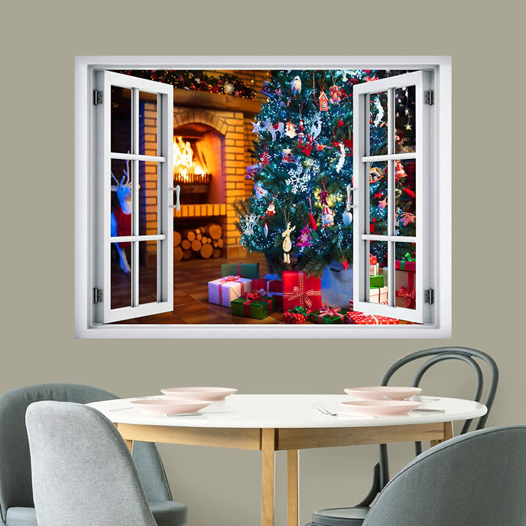 Idea4wall Removable Wall Sticker Wall Mural Window View Christmas Tree 