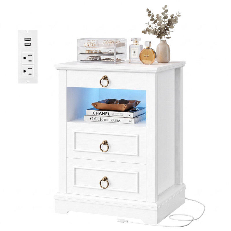 Commode 3 tiroirs 18,5 po Sadet, White, Unité simple
