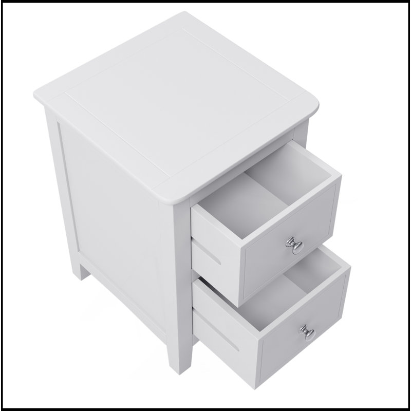 Table de chevet 2 tiroirs en bois massif blanc