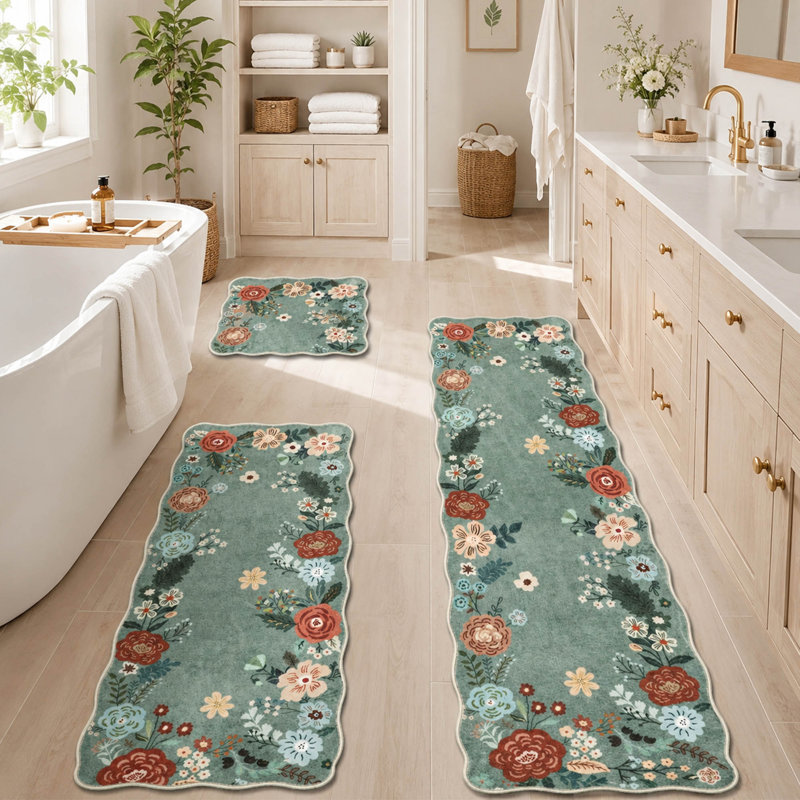 Ensemble de 3 tapis de cuisine floraux avec tapis antidérapants lavables