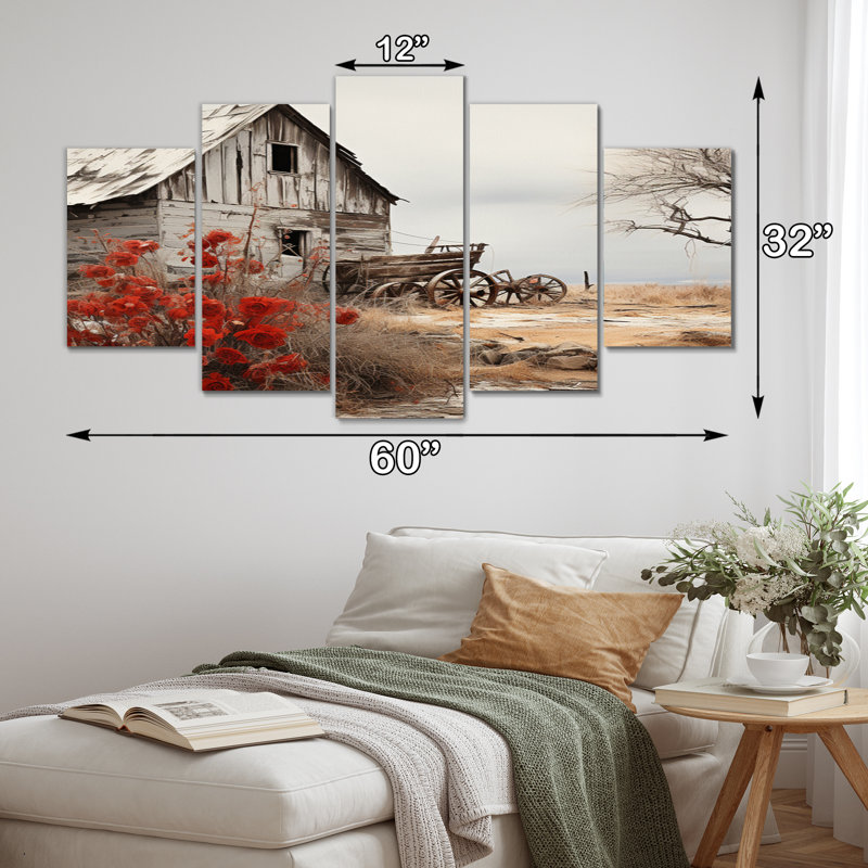 «Red Farmhouse Rustic Elegance I» sur toile, reproduction de 5 pièces