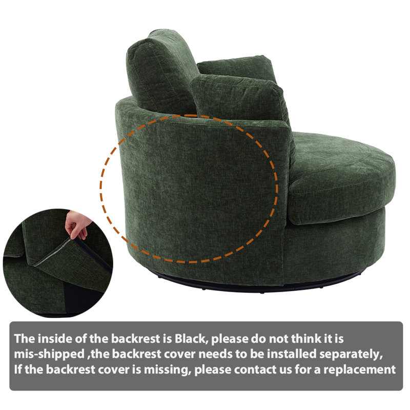 Green Chenille Swivel Barrel Chair with Ottoman