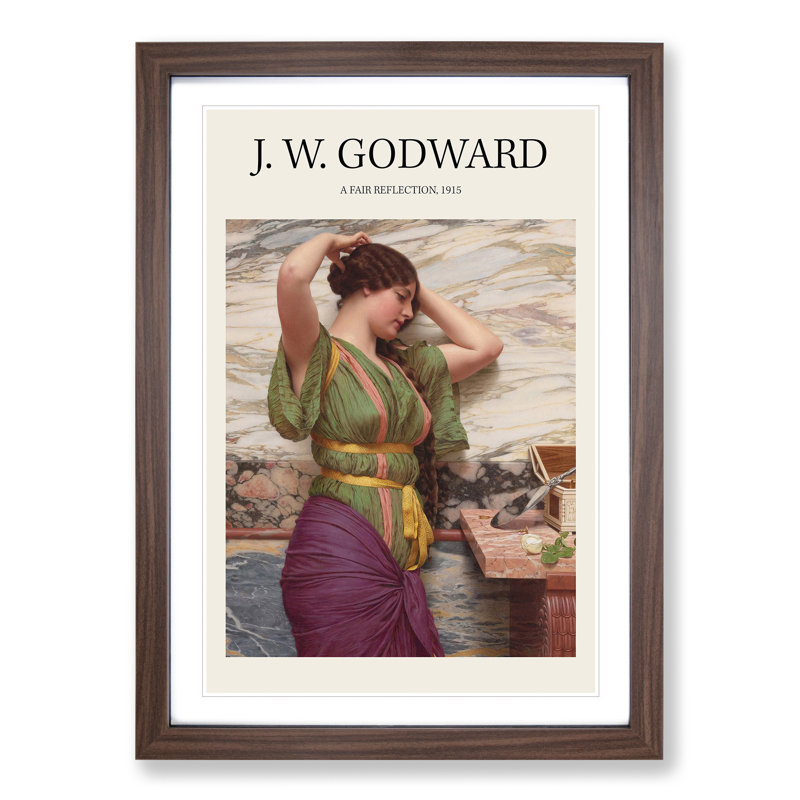 A Fair Reflection by John William Godward - Picture Frame Painting, 48cm H x 36cm W x 2cm D, Walnut Framed