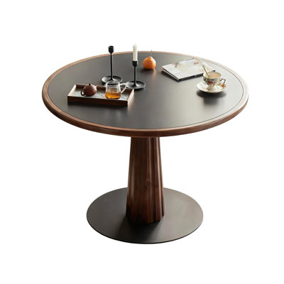 Walnut&Black Round Sintered Stone Dining table