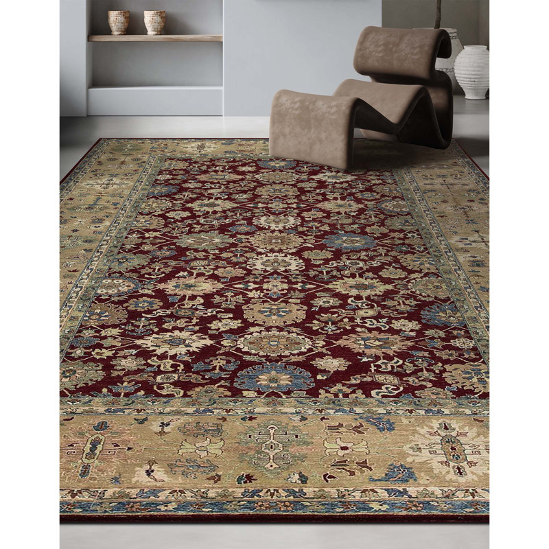 Tapis rouge et or de haute qualité noué à la main