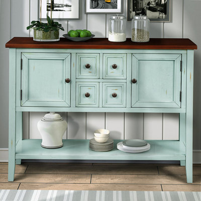 Grande console de rangement rétro Cambridge Series avec quatre petits tiroirs et une tablette inférieure pour les salons, les entrées et les cuisines