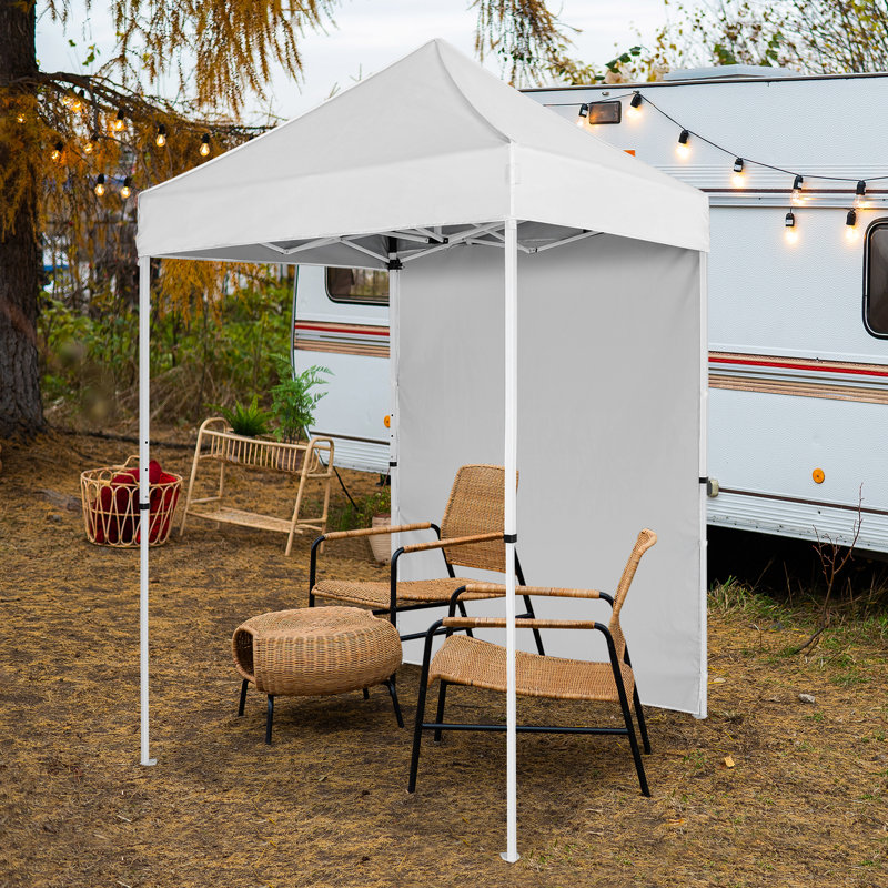 White 5 Ft. Adjustable Steel Pop-Up Canopy Tent with Sunwall