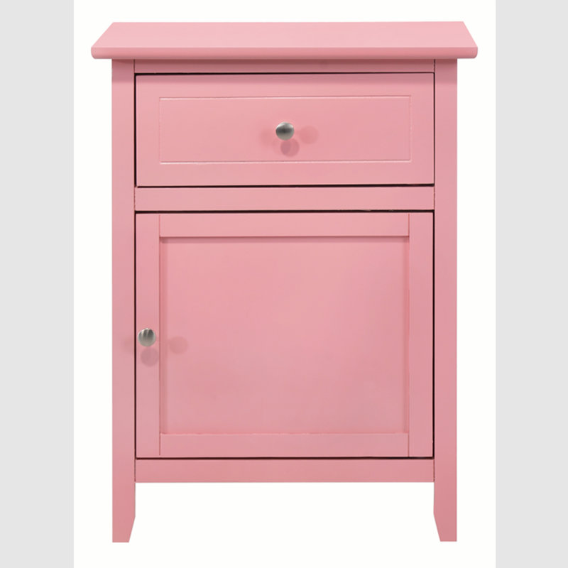 Transitional Pink 1-Drawer Nightstand with Nickel Handles