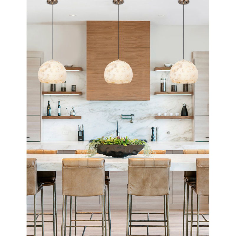 Alabaster Rocks! - Globe 1-Light Pendant, Brushed Brass, 8.5" H x 10" W x 10" D