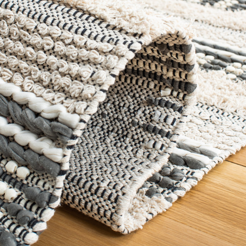 Tapis beige / gris en coton tissé à la main Babs, Rectangle 9 pi x 12 pi