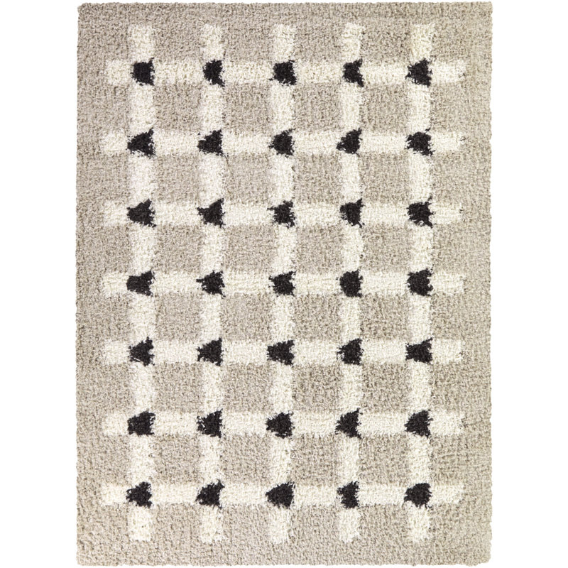 Yingling Taupe Trellis Shag Area Rug, Rectangle 5'3" x 7'