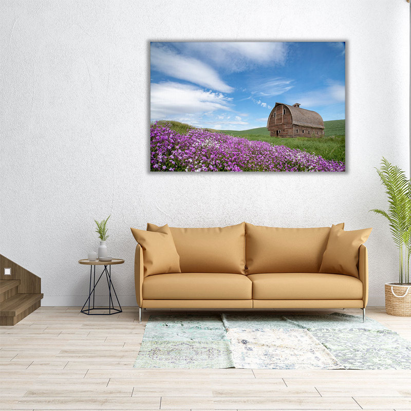 «Palouse Barn and Flowers II», reproduction d'art sur toile, H 20 po x l 30 po