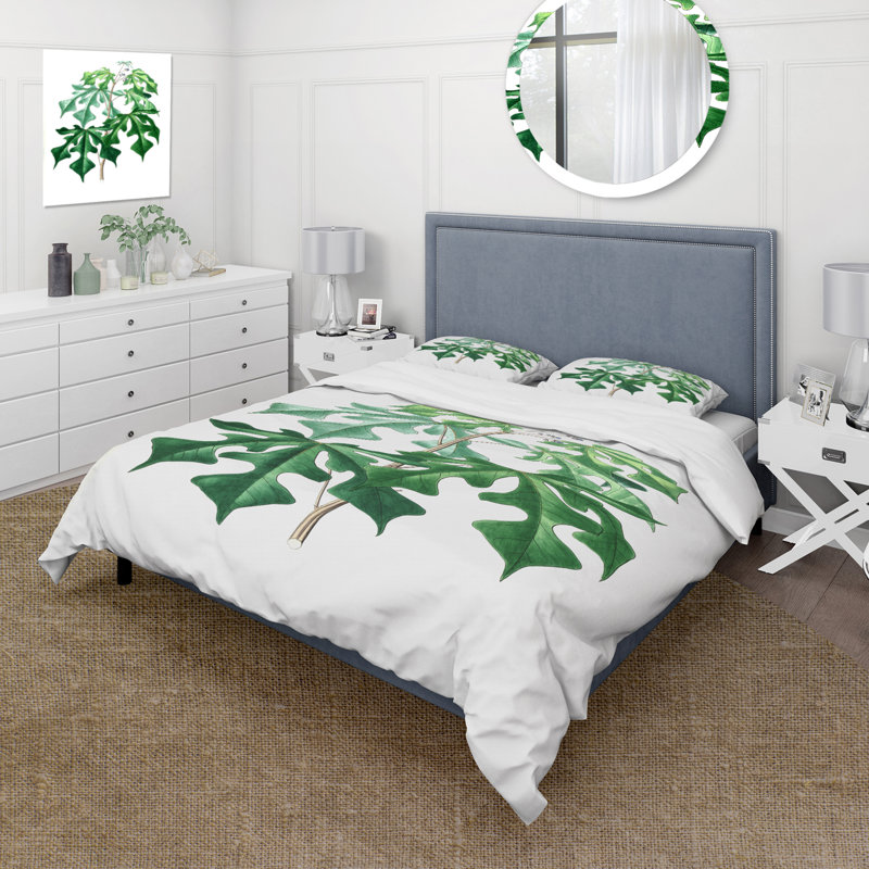 Vintage Green Leaves Plants II - Ensemble de housse de couette traditionnel - Microfibre de polyester