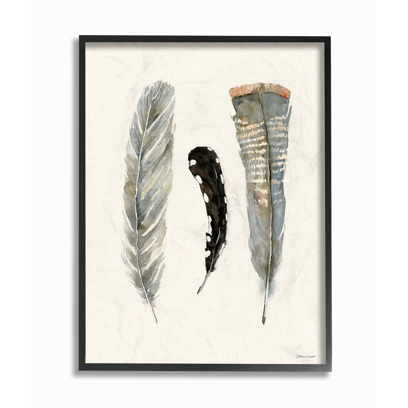 « three doux diplumes black aquarelle » par stéphanie workic, impression marrott, H 14 po x l 11 po x P 1,5 po, Cadre noir
