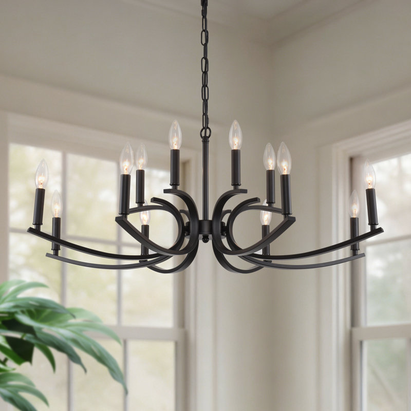 Lustre traditionnel 35,4 "à 12 lumières avec finition noir mat, 2520 lumens, H 15,6 po x l 35,4 po x P 35,4 po, 12 lumières
