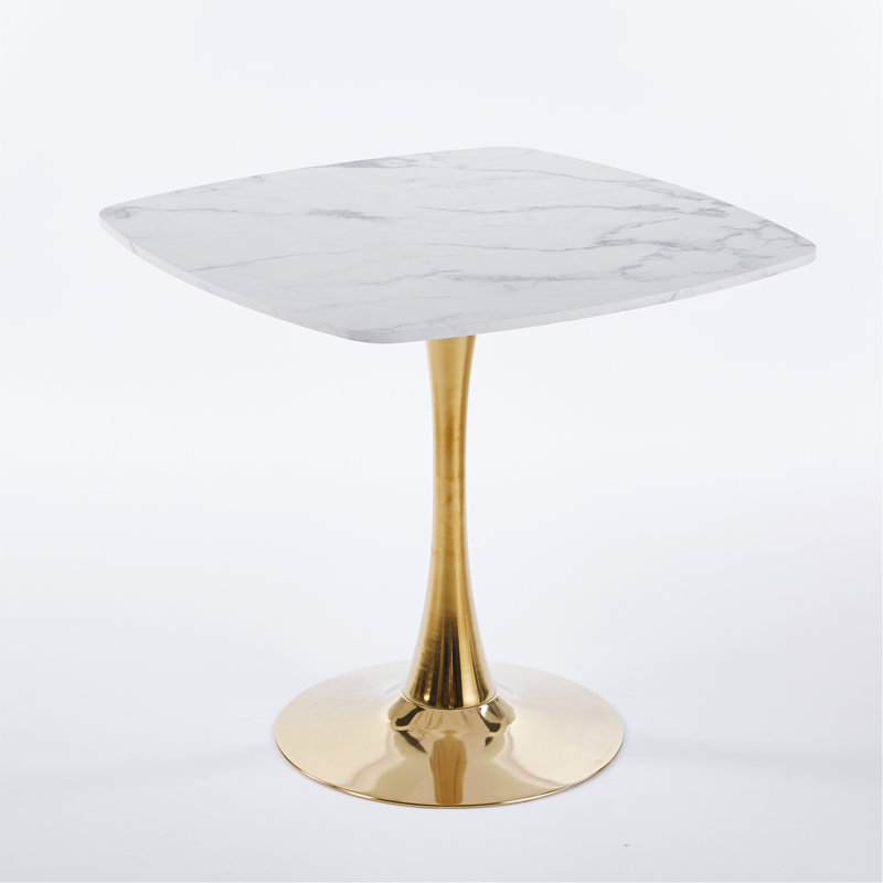 31.5"Squaretulip Dining Table For 2-4 Persons Modern Mid-Century Kitchen Table With White MDF Top&Golden Metal Pedestal Base Small Space Leisure Table For Living Room Apartment Bistro Cafe (White&Gold