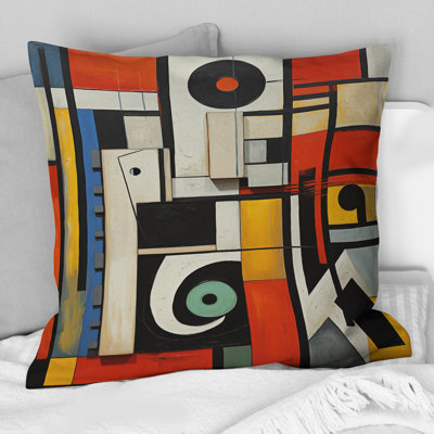 New Order Abstract Vintage Geometric In Retro Red - Abstract Geometric Printed Throw Pillow