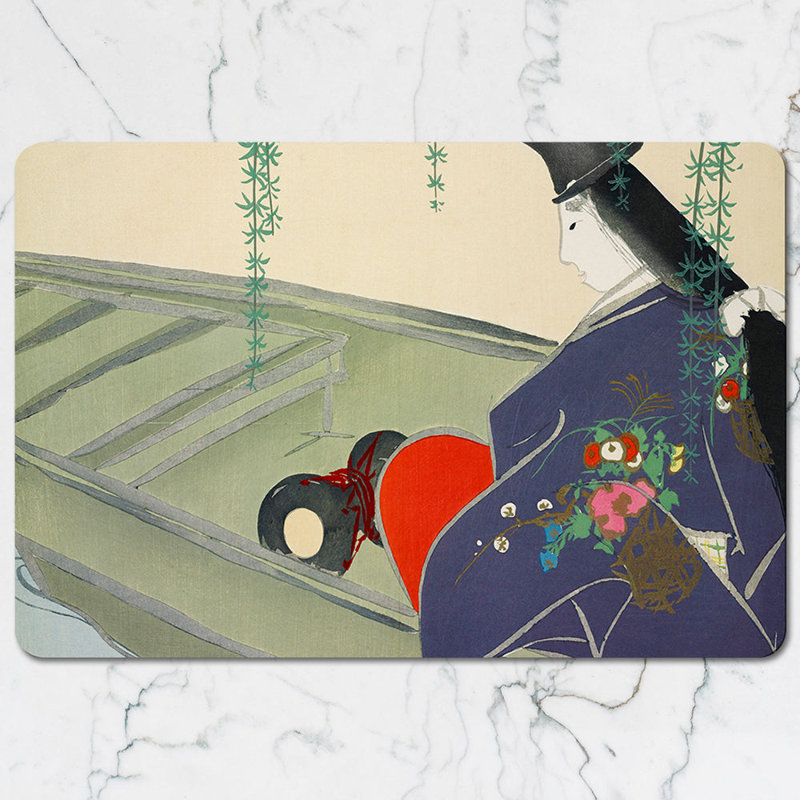 Geisha In Kimono Placemats And Coaster Set With Floral Design