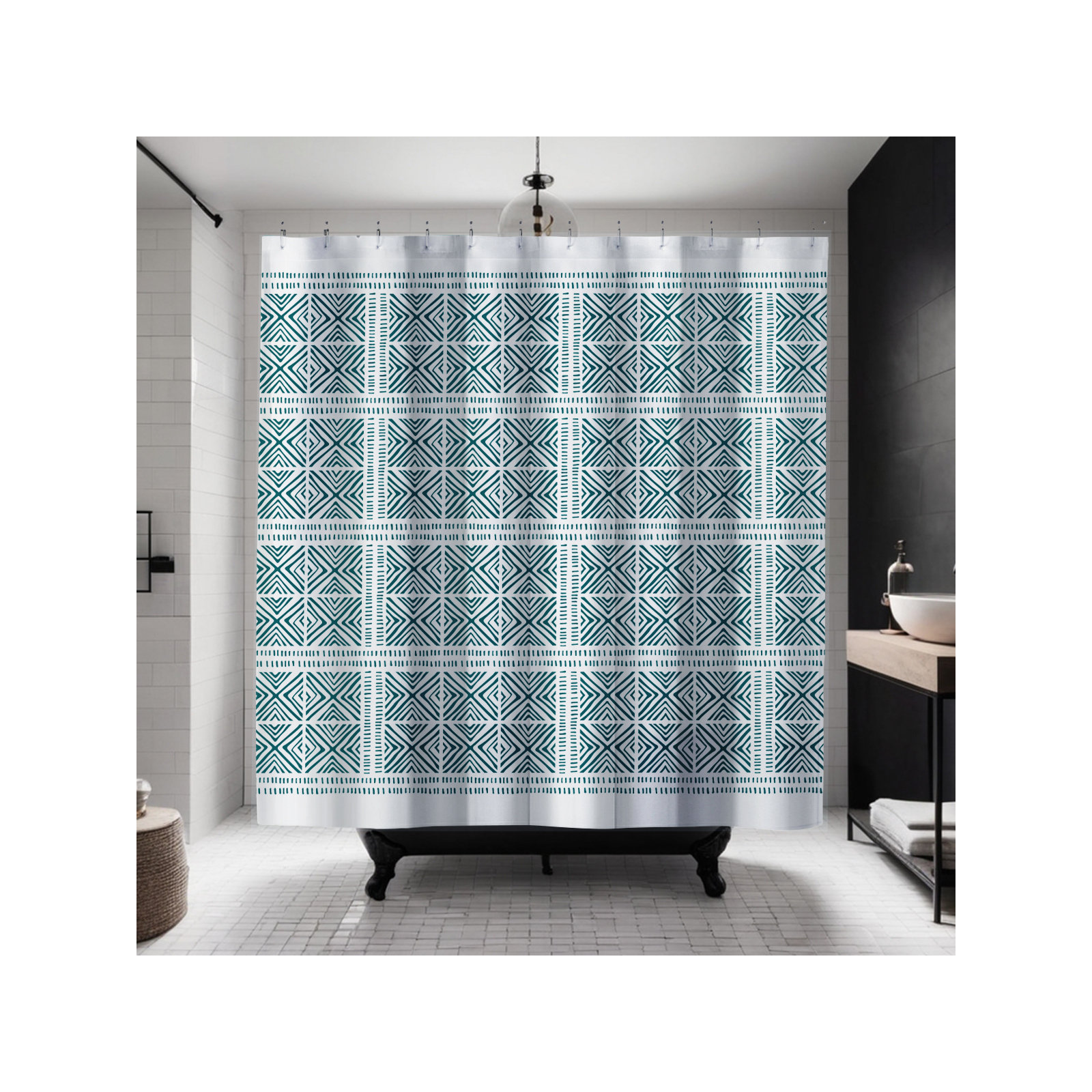 Thora Tribal Shower Curtain, ThoraTribal Emerald