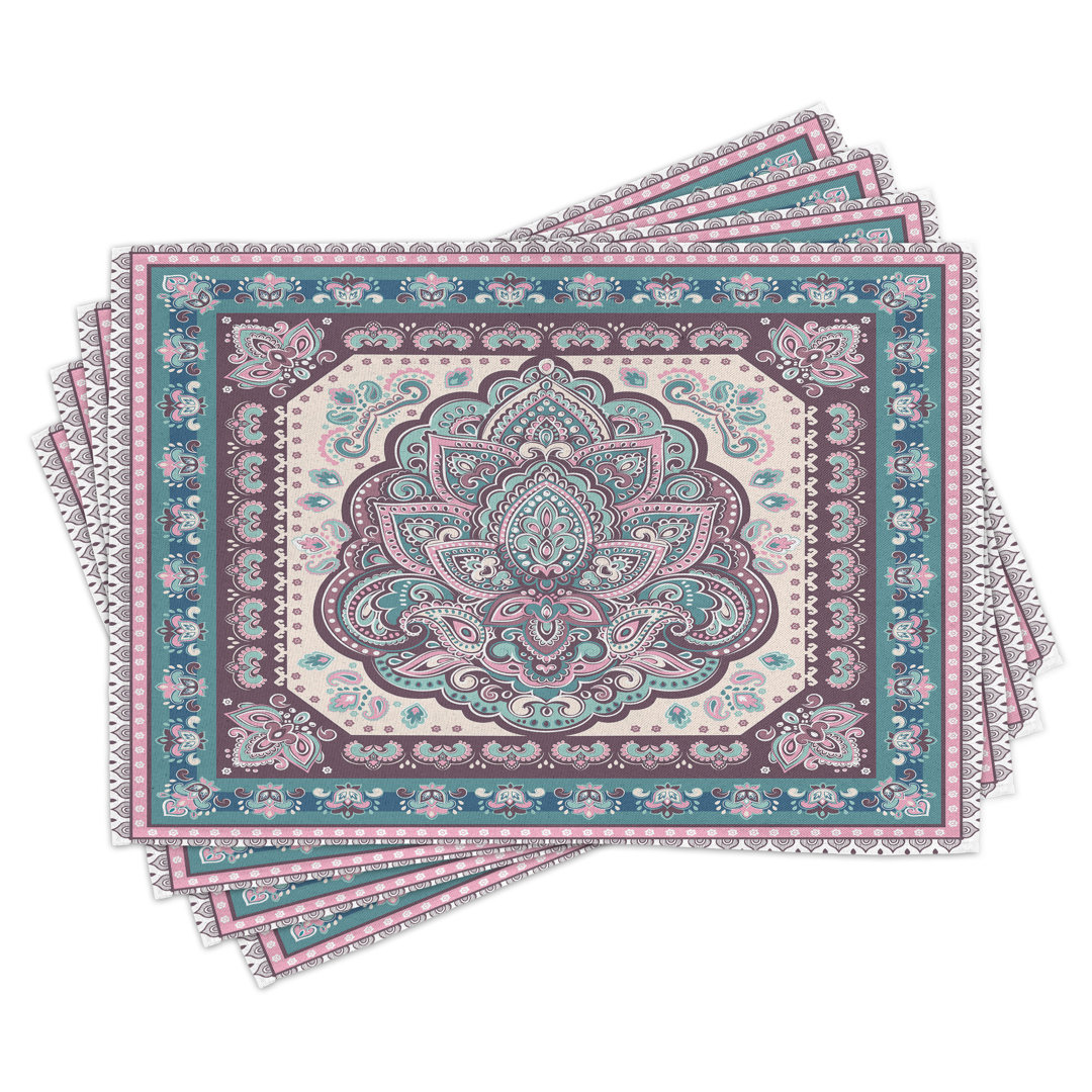 Platzdeckchen 4er Set, Paisley Orientalisch, Blassrosa Lila