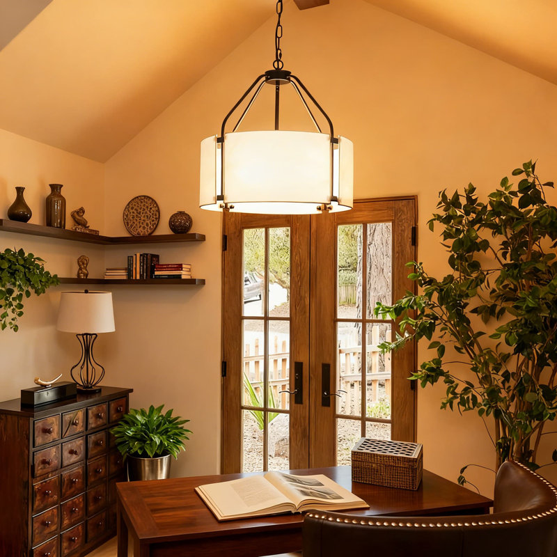 Luminaire suspendu moderne en forme de tambour avec abat-jour en lin blanc, chaîne de suspension réglable pour la salle à manger, la cuisine, la chambre à coucher, le salon, l'entrée