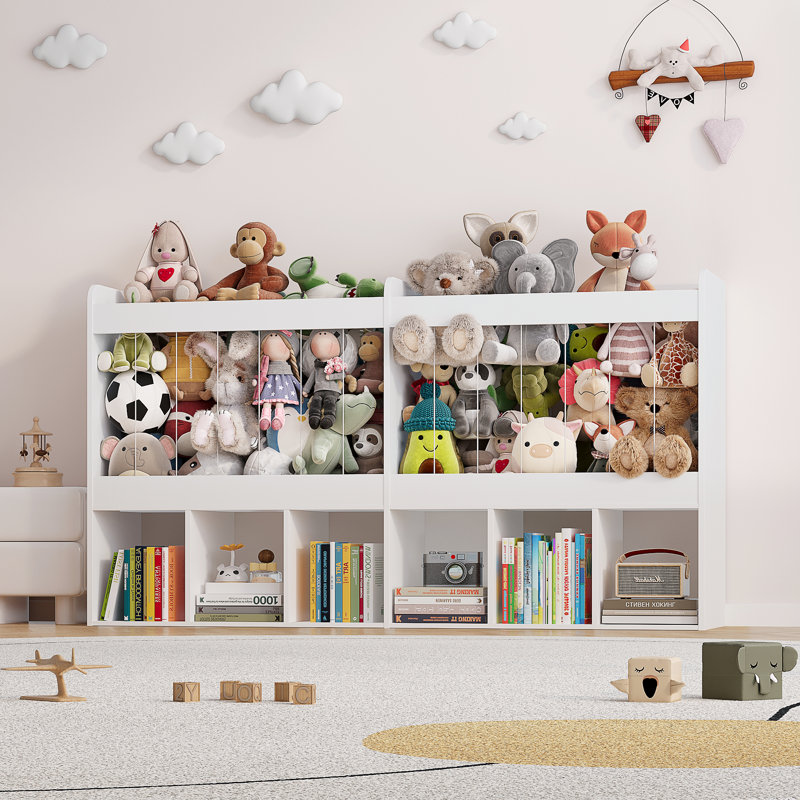 Organisateur de boîtes à jouets de 63 po de largeur, armoire de rangement pour animaux de grande capacité 240L avec 6 casiers ouverts, bibliothèque pour enfants pour salle de jeux, chambre de bébé, chambre à coucher et salle de classe (blanc)