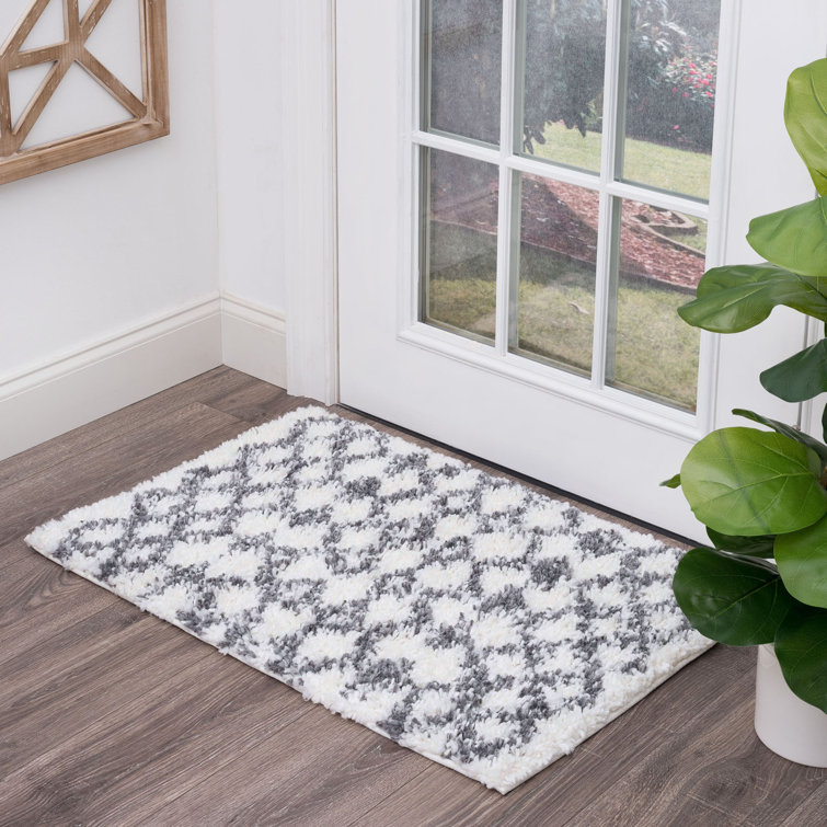 Sisson Geometric Shag White Area Rug
