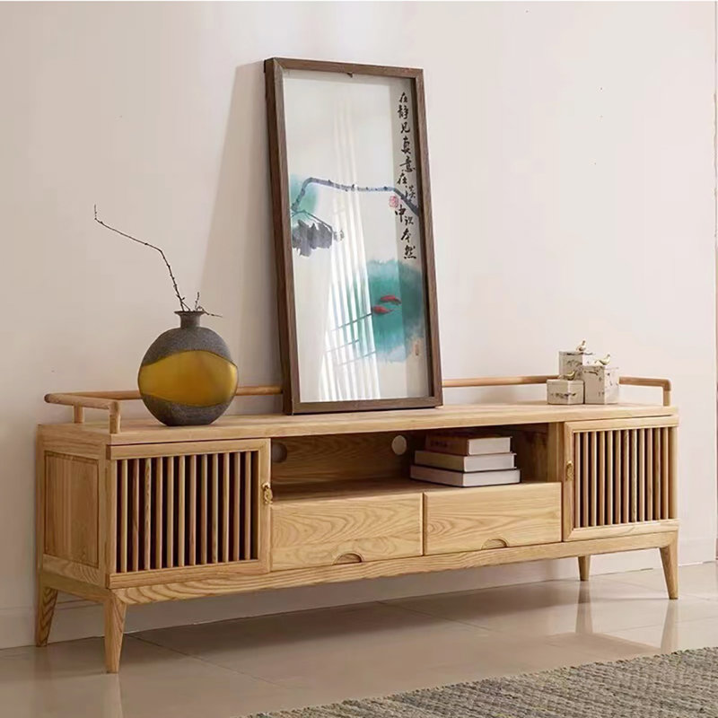 Meuble télé en bois de frêne massif, 70.9"