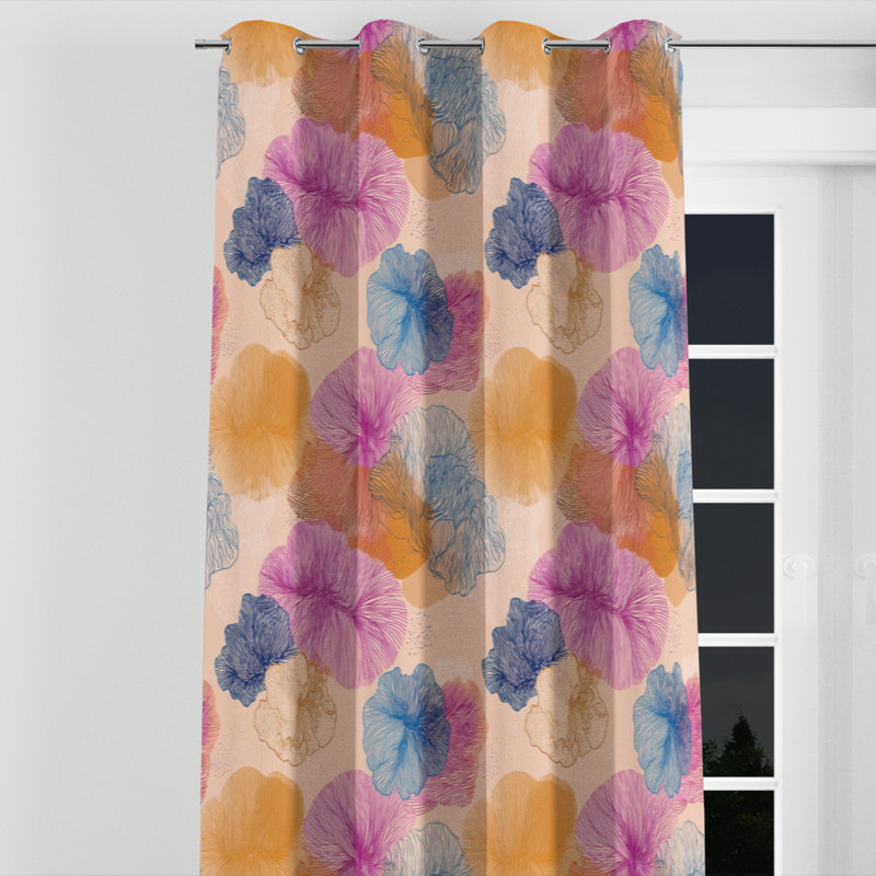 Rideaux abstraits pour chambre à coucher - Rideau à œillets motif bord de mer - 1 panneau, L 52 po x L 90 po